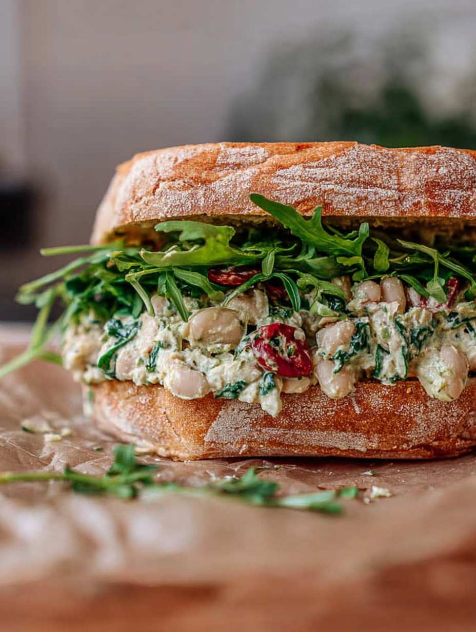 Spinach Artichoke White Bean Sandwich (27g of protein)