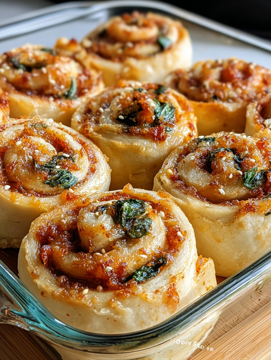 Caramelized Onion & Spinach Pizza Rolls