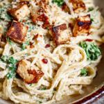 Creamy Tahini Pasta with Lemon, Garlic and Tofu