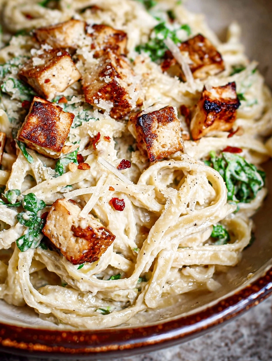 Creamy Tahini Pasta with Lemon, Garlic and Tofu